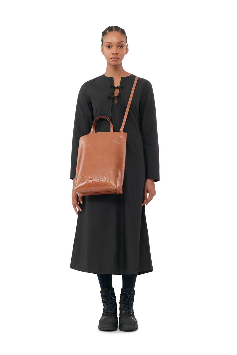 Brown Medium Banner Tote Bag, Polyester, in colour Caramel Café - 3 - GANNI