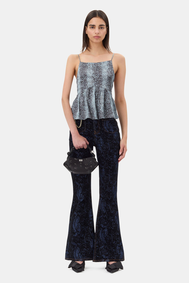 Blue Snake Print Top, Spandex, in colour Celestial Blue - 2 - GANNI