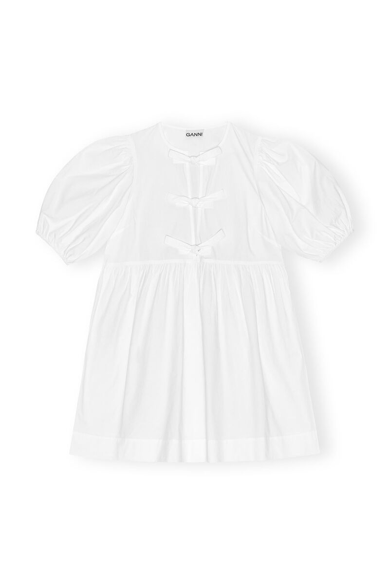 White Cotton Poplin Tie String Mini Kleid, Cotton, in colour Bright White - 1 - GANNI