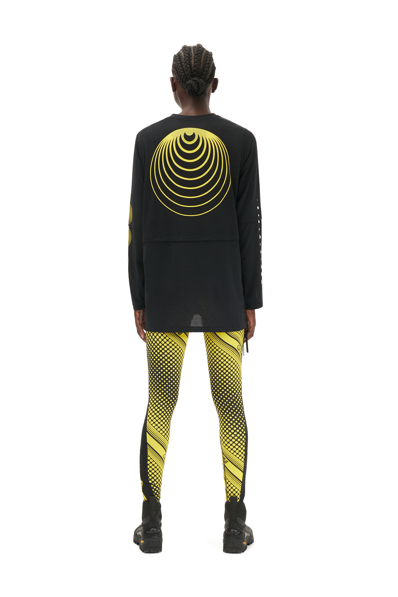 Active Mesh Layered Long Sleeve T-shirt, Elastane, in colour Black - 2 - GANNI