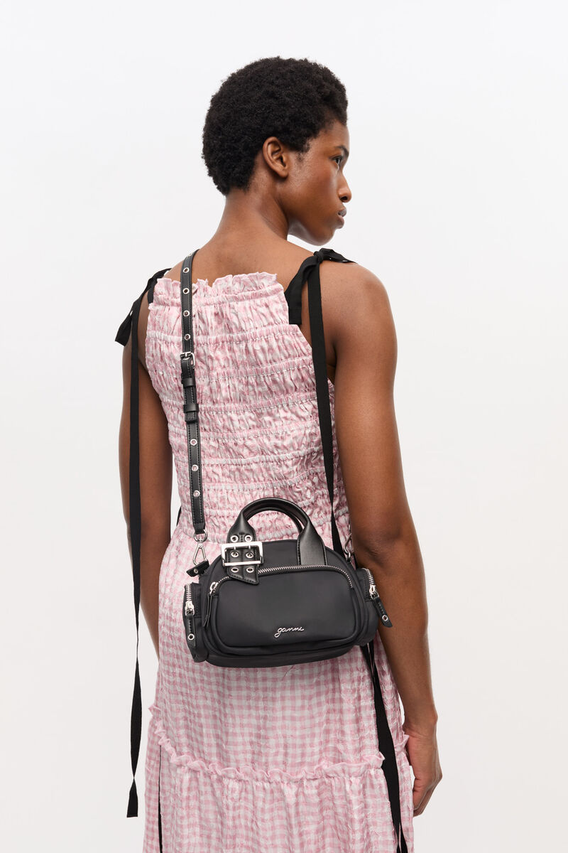 Black Mini Polochon Bag, Nylon, in colour Black - 2 - GANNI