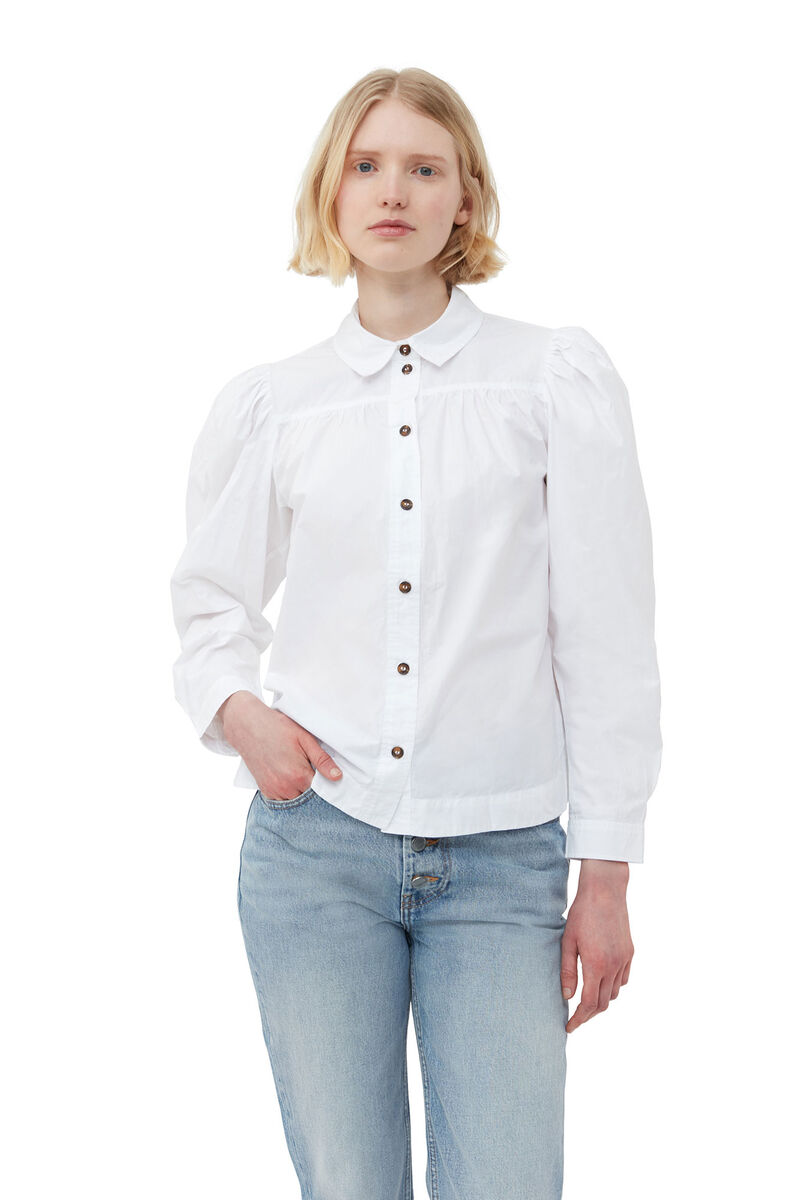 Cotton Poplin Shirt, Cotton, in colour Bright White - 4 - GANNI