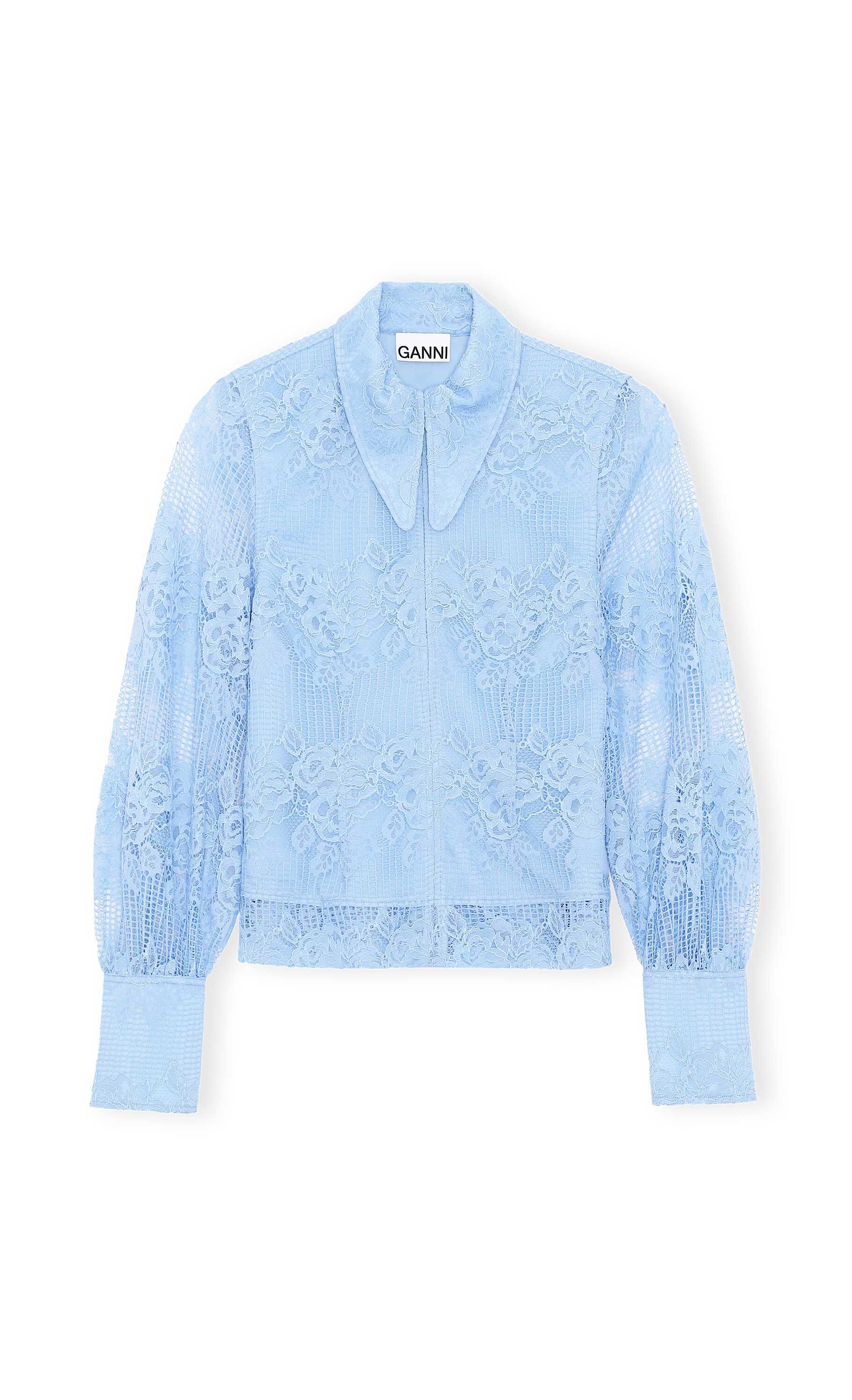 Placid Blue Lace Long Collar Front Zip 