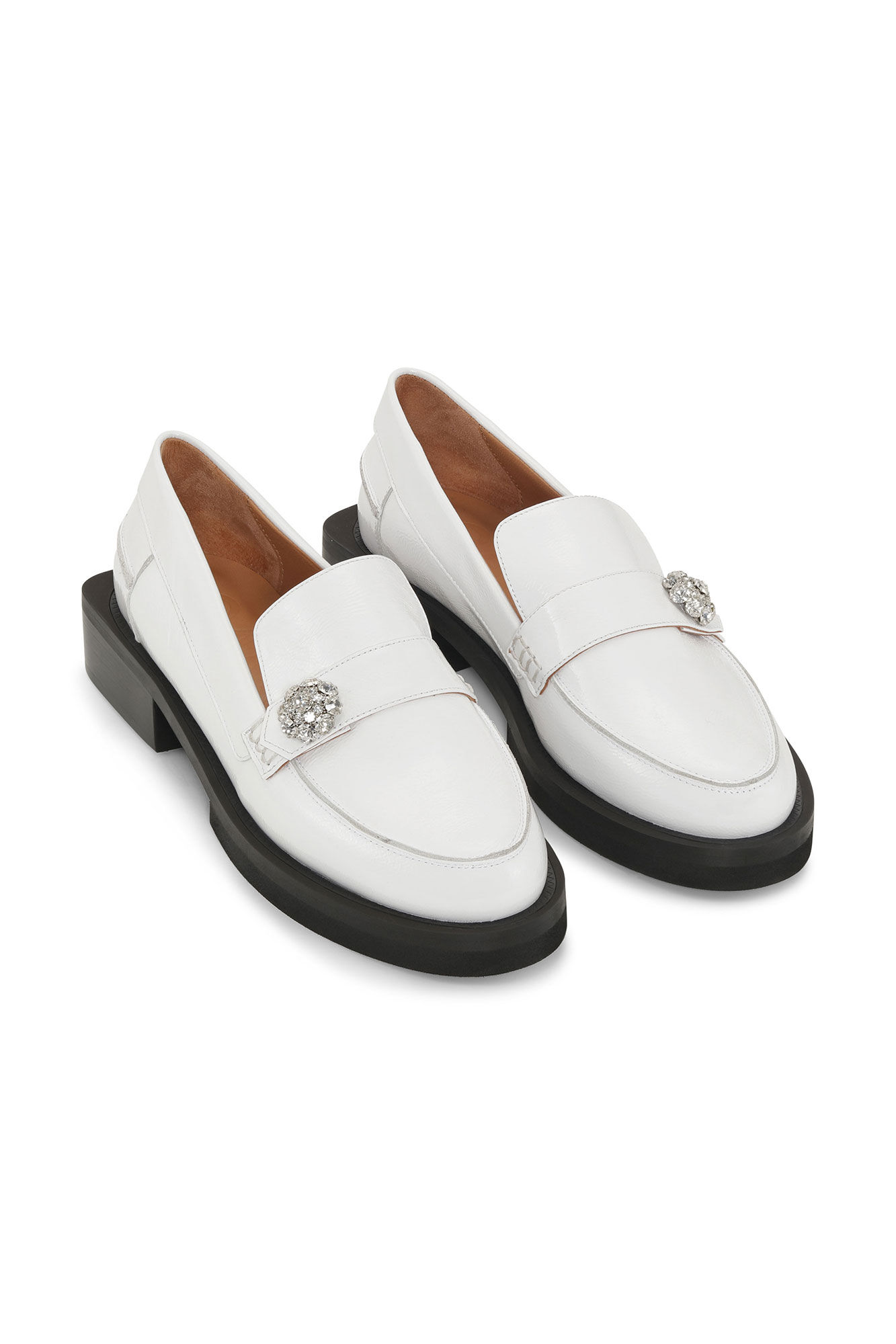 Jewel Moccasins, Calf Leather, in colour Egret - 3 - GANNI