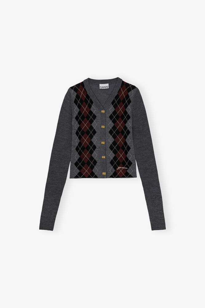 Cardigan in Grey Wool, Frost Gray