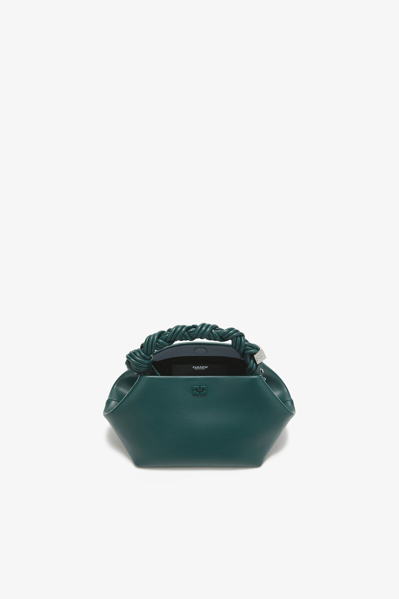 Small Bou Bag in Green, Recycled Leather, in colour Dark Green - 3 - GANNI