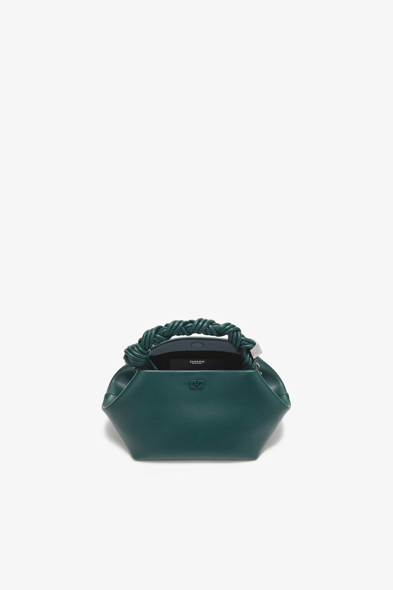 Small Bou Bag in Green, Recycled Leather, in colour Dark Green - 3 - GANNI