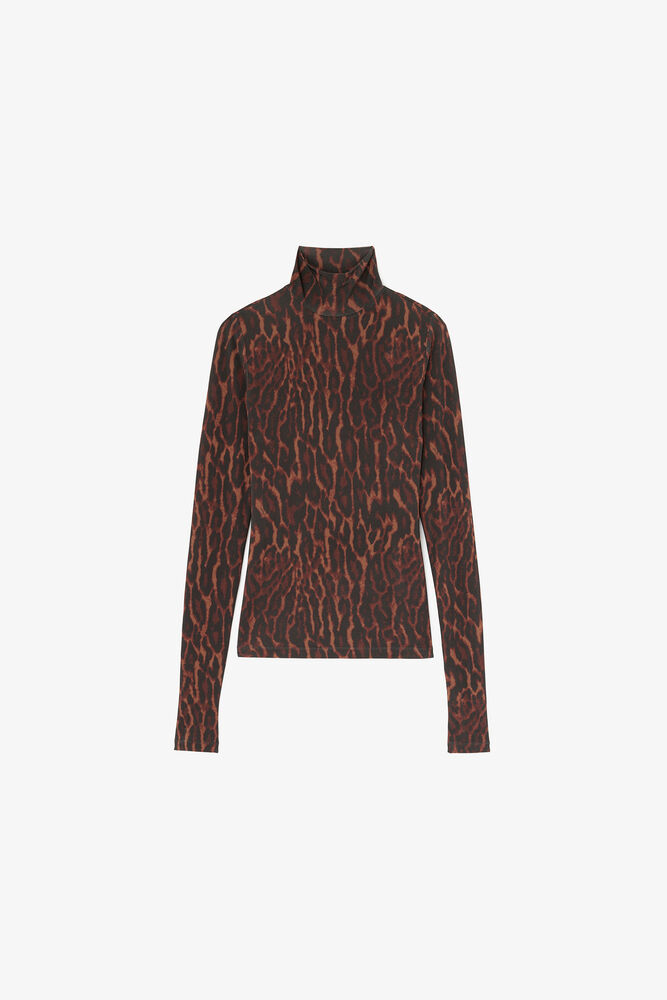 Turtleneck in Printed Jersey, Rawhide