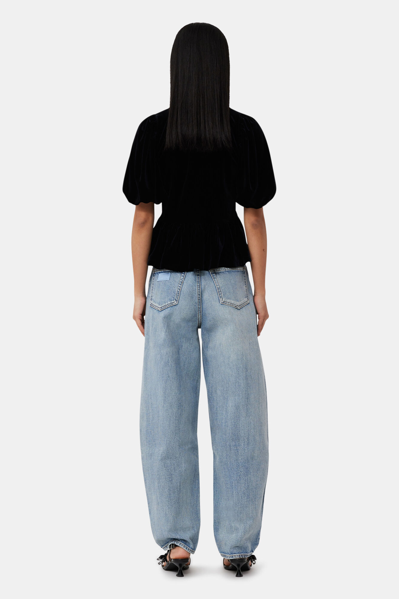 Black Velvet Jersey V-neck Blouse, Recycled Polyester, in colour Black - 3 - GANNI