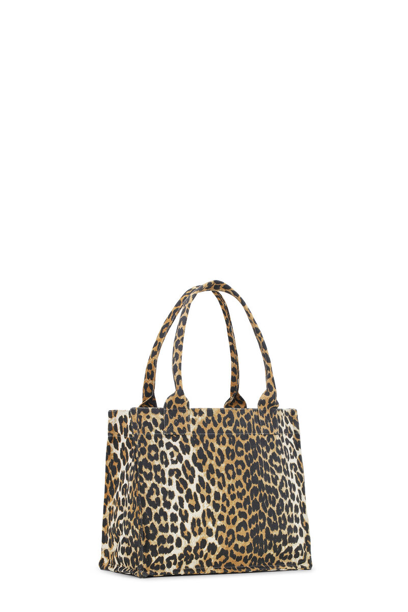 Leopard Large Canvas Tote Bag, Recycled Cotton, in colour Leopard - 2 - GANNI