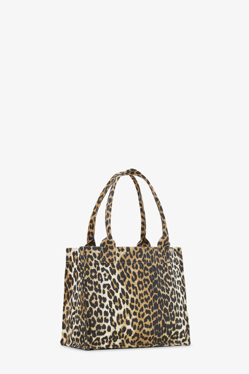 Leopard Large Canvas Tote-veske, Recycled Cotton, in colour Leopard - 2 - GANNI