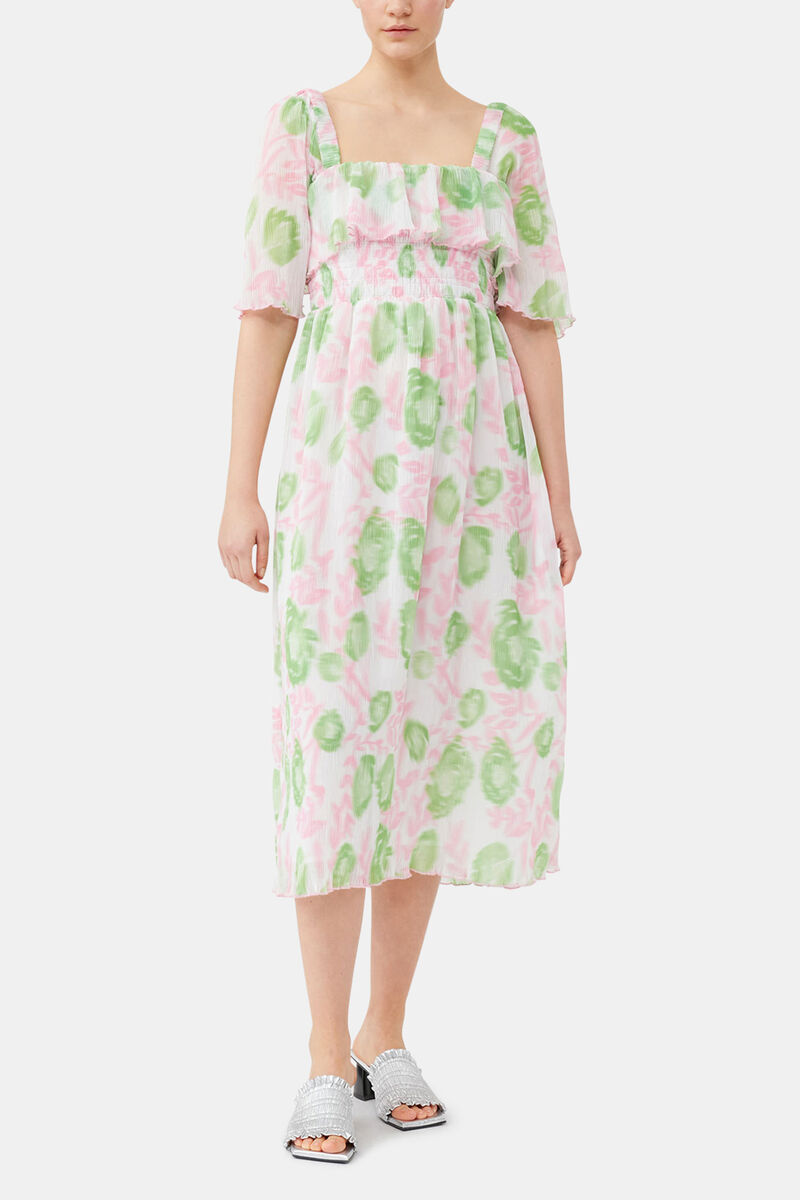 Pleated Georgette Midi Smock Dress, Recycled Polyester, in colour Pink Tulle - 5 - GANNI