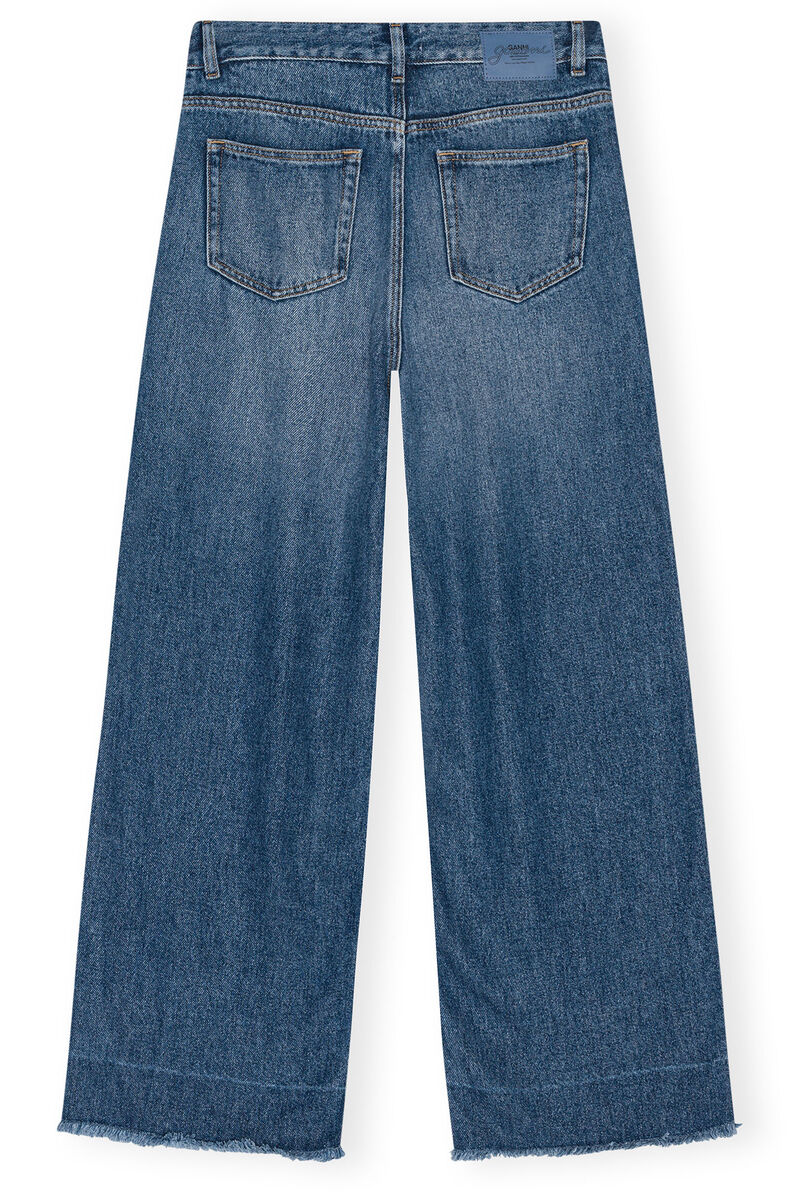 Blue Pleated Jeans, Tencel, in colour Mid Blue Vintage - 2 - GANNI