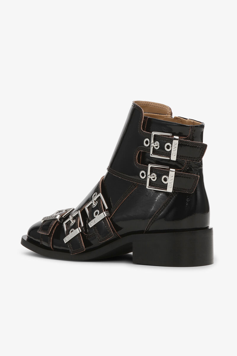 Black Feminine Buckle Naplack Boots, Cotton, in colour Black - 3 - GANNI