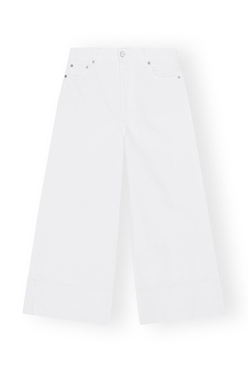 White Denim Cropped Jeans, Cotton, in colour Bright White - 1 - GANNI