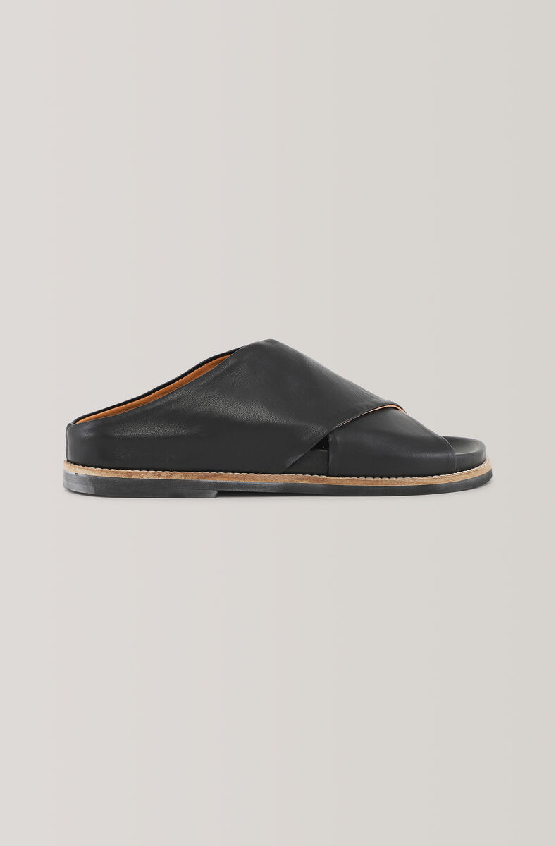 Flat Sandaler, Leather, in colour Black - 1 - GANNI