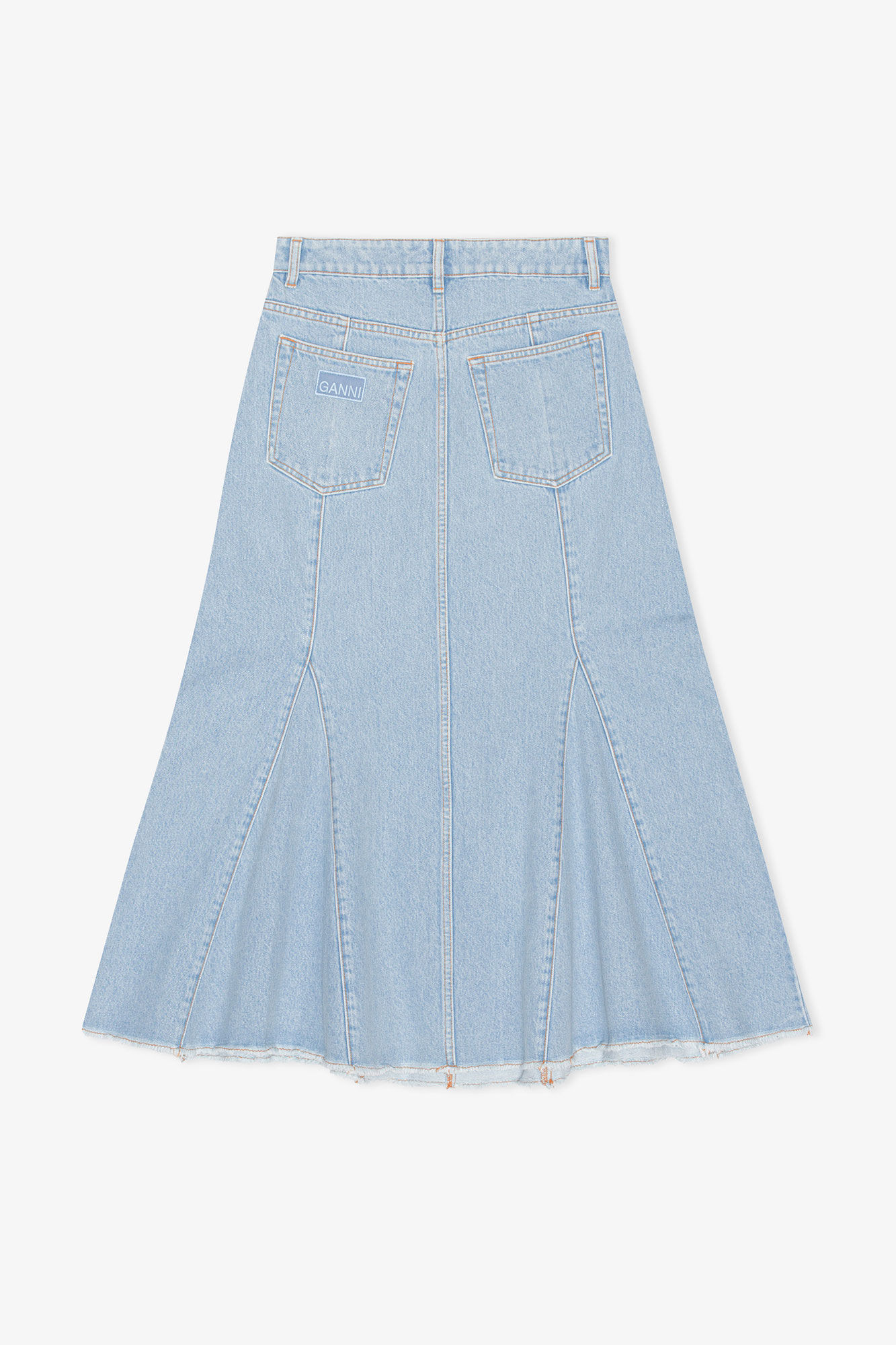Bleach Denim Peplum Midi Skirt, Cotton, in colour Light Blue Stone - 2 - GANNI