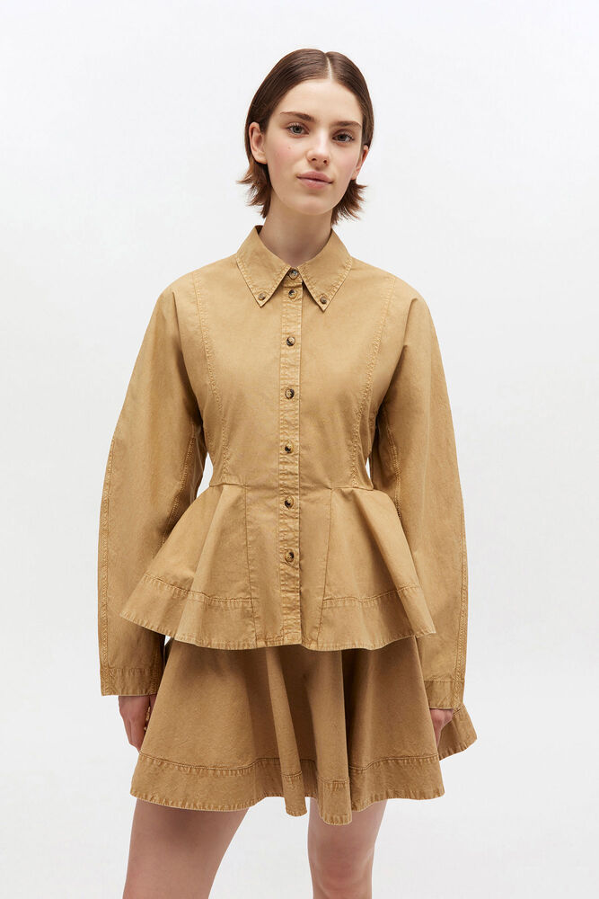 Beige Washed Peplum Shirt, Lark