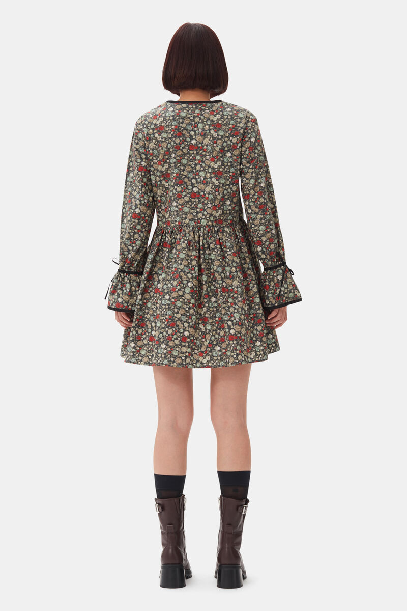 Floral Printed Wrap Dress, Cotton, in colour Black Sand - 4 - GANNI