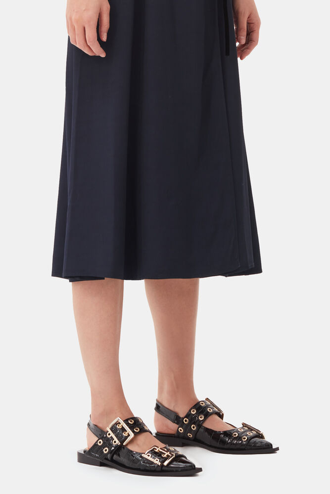 Feminine Buckle Ballerinas in Black Croco Patent, Black