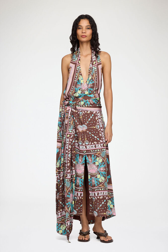 Dress in Printed Twill, Chicory Coffee