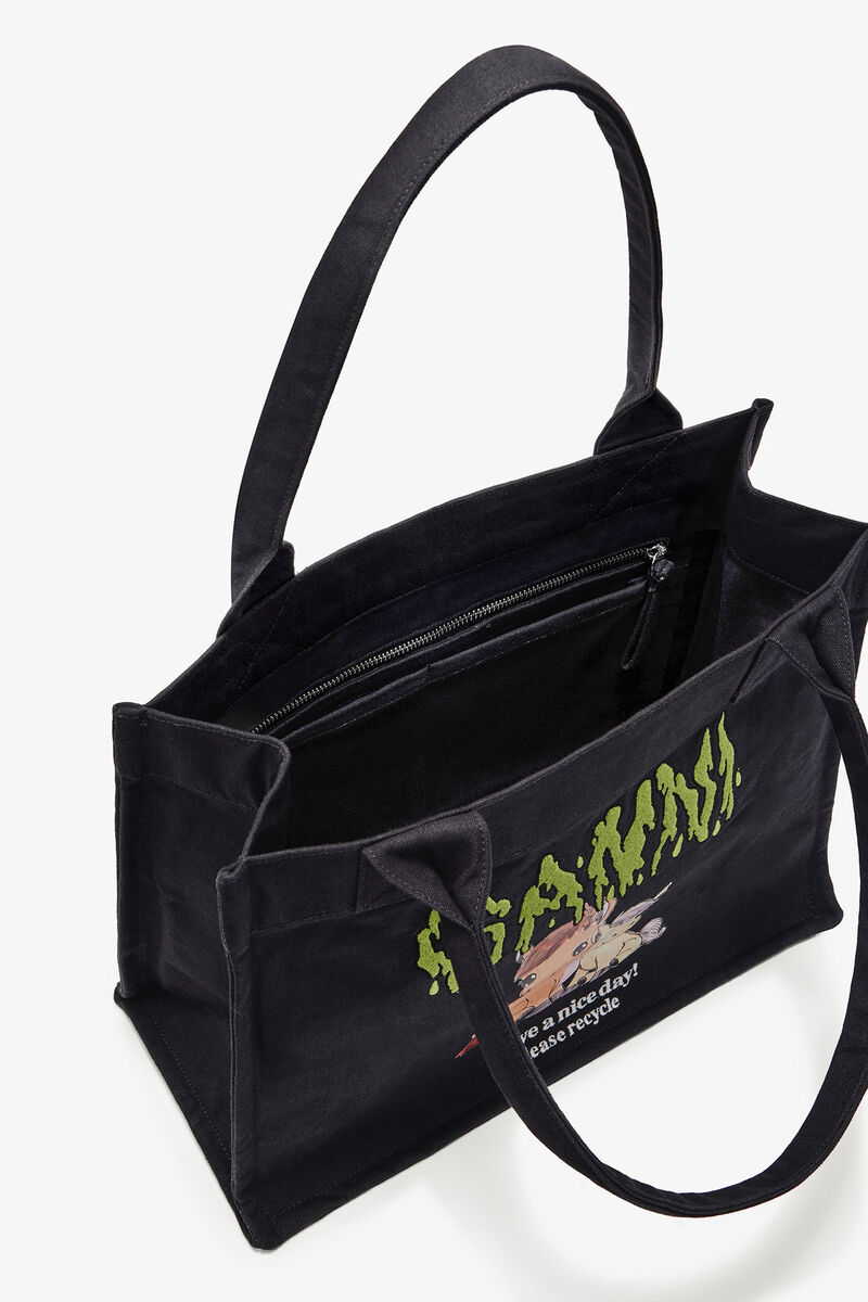 Pony Printed Large Tote, Recycled Cotton, in colour Phantom - 3 - GANNI