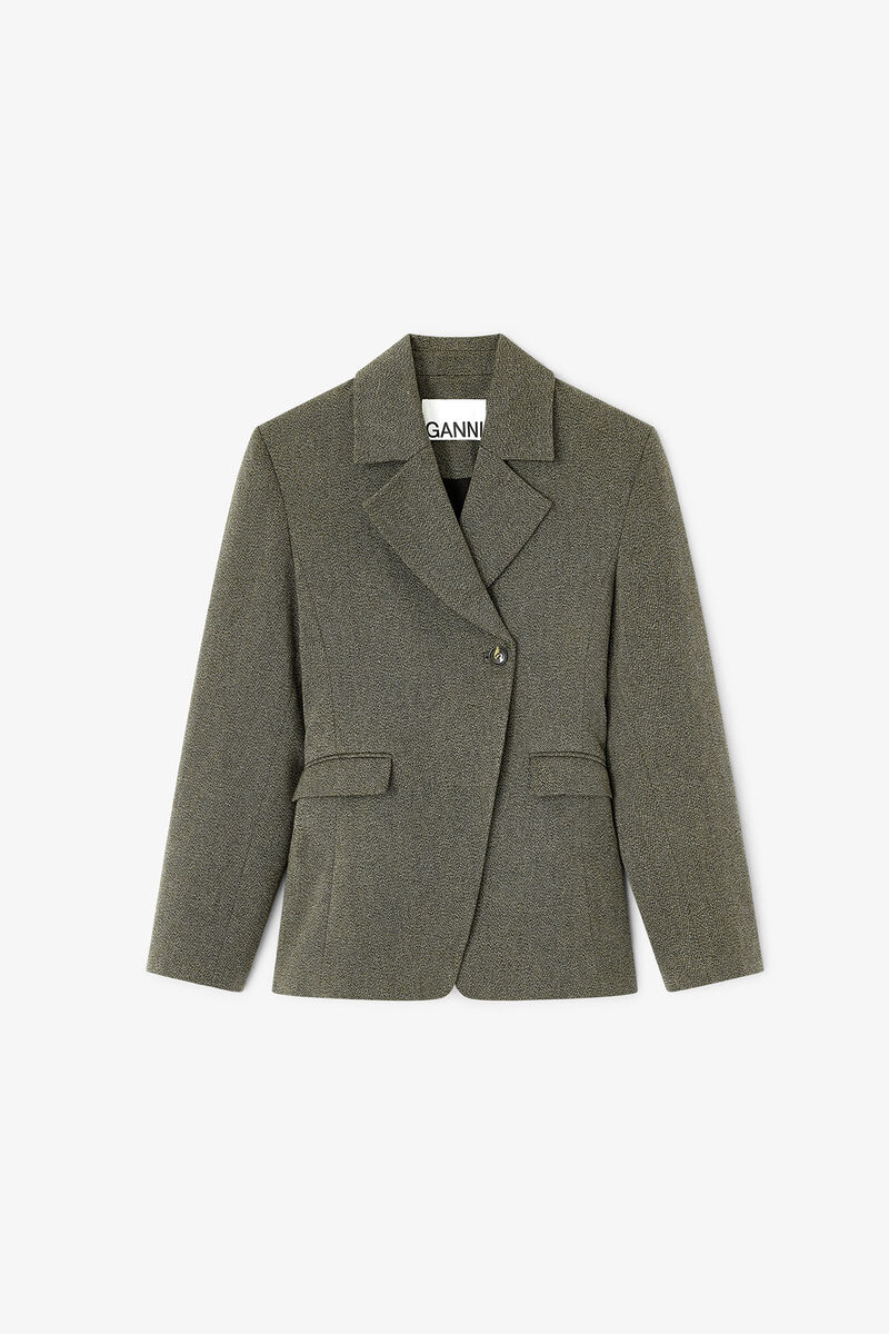Blazer moulin&eacute; vert, Organic Cotton, in colour Forest Night - 1 - GANNI