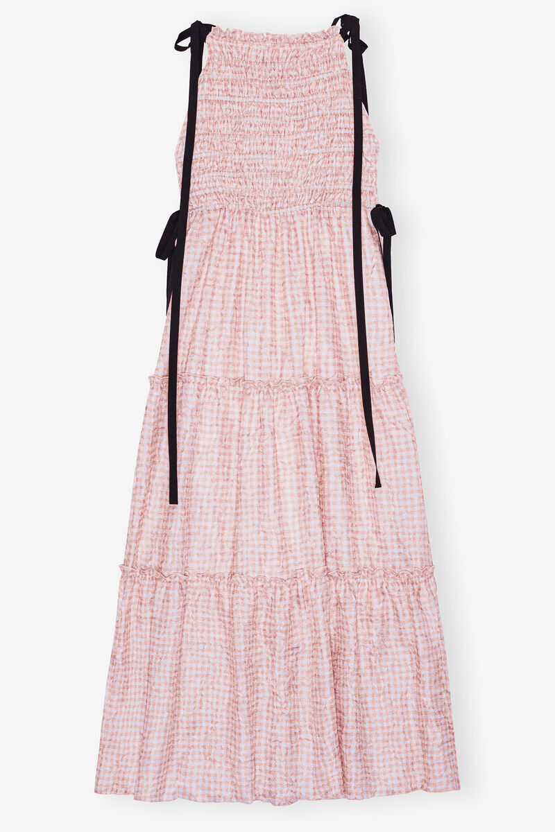 Pink Check Dress, Recycled Polyester, in colour Bleached Mauve - 2 - GANNI