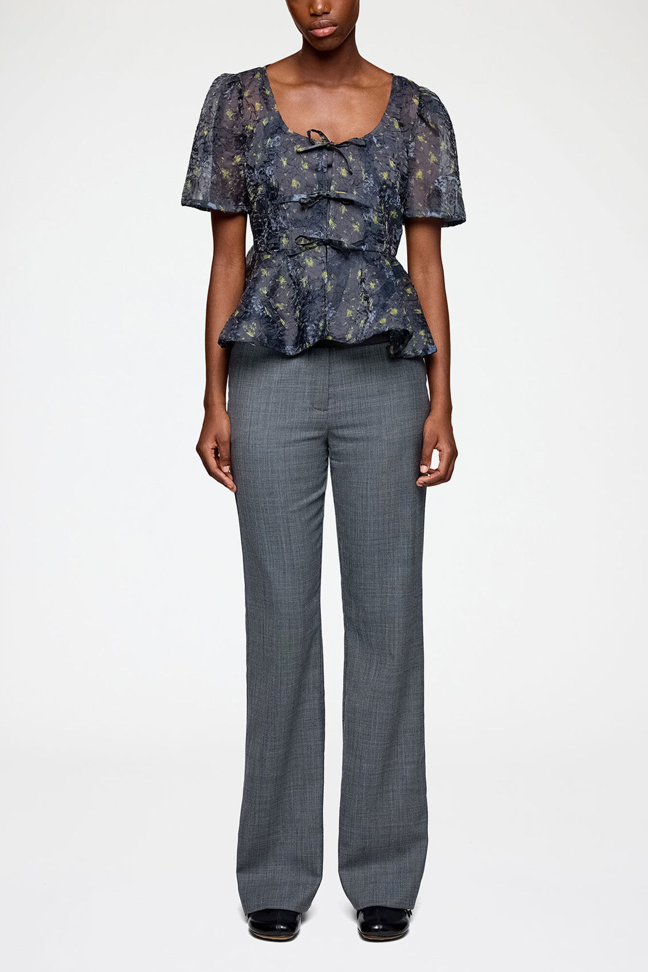 Peplum Blouse in Shibori Organza, Recycled Polyester, in colour Black Sand - 1 - GANNI
