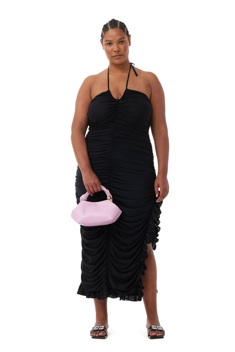 GANNI X ESTER MANAS Mesh Halterneck Gather Dress, Recycled Nylon, in colour Black - 6 - GANNI