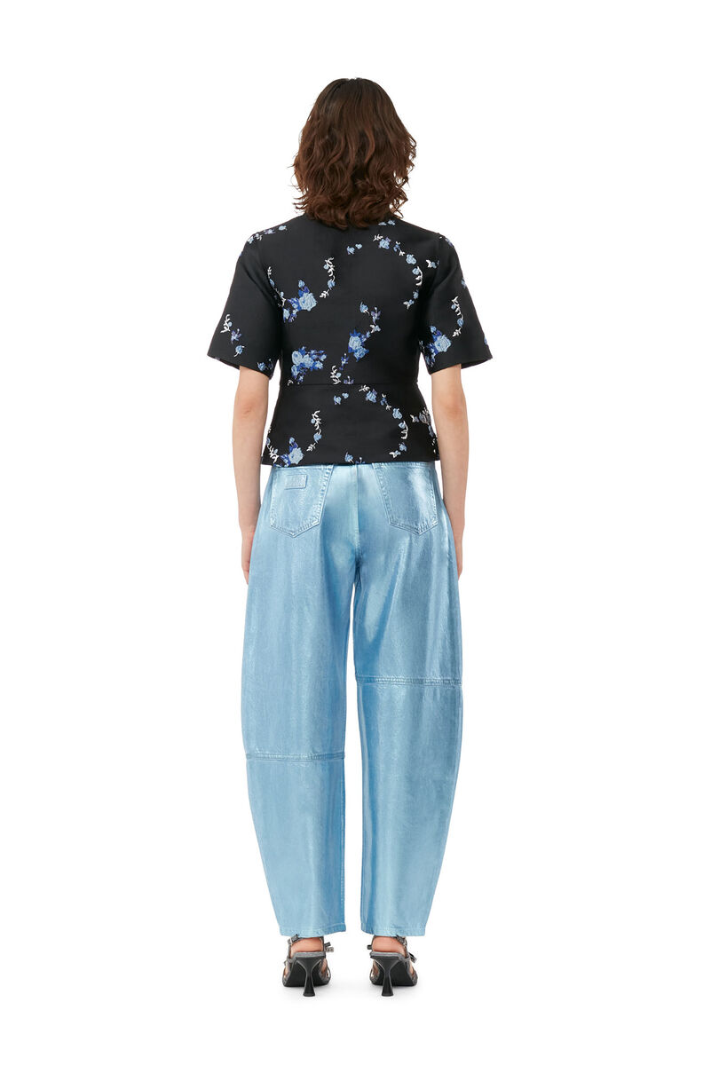 Svart V-ringad blus i 3D-jacquard, Polyamide, in colour Black - 2 - GANNI
