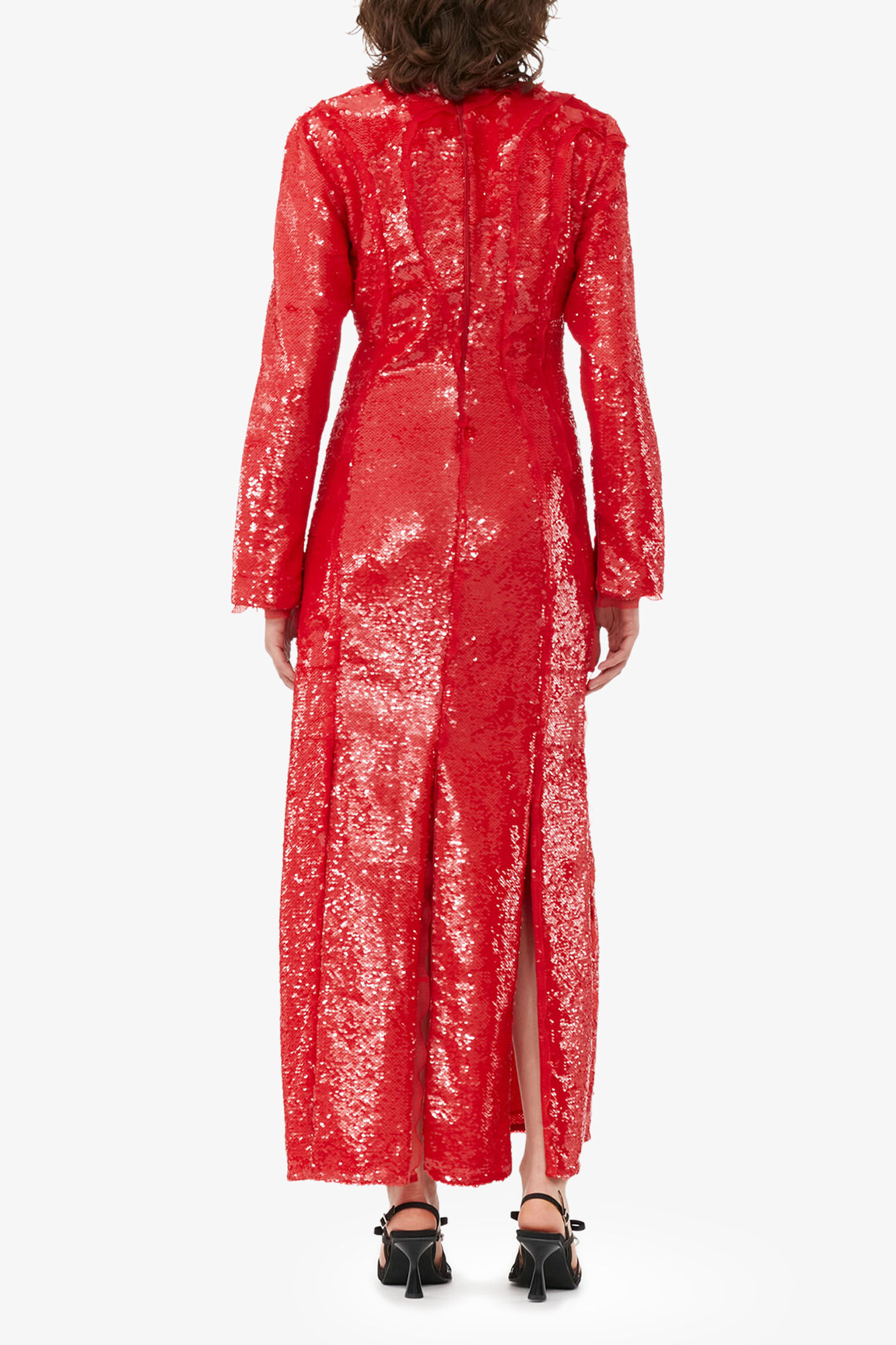 Red Sequins Maxi Dress, Recycled Polyester, in colour Fiery Red - 3 - GANNI