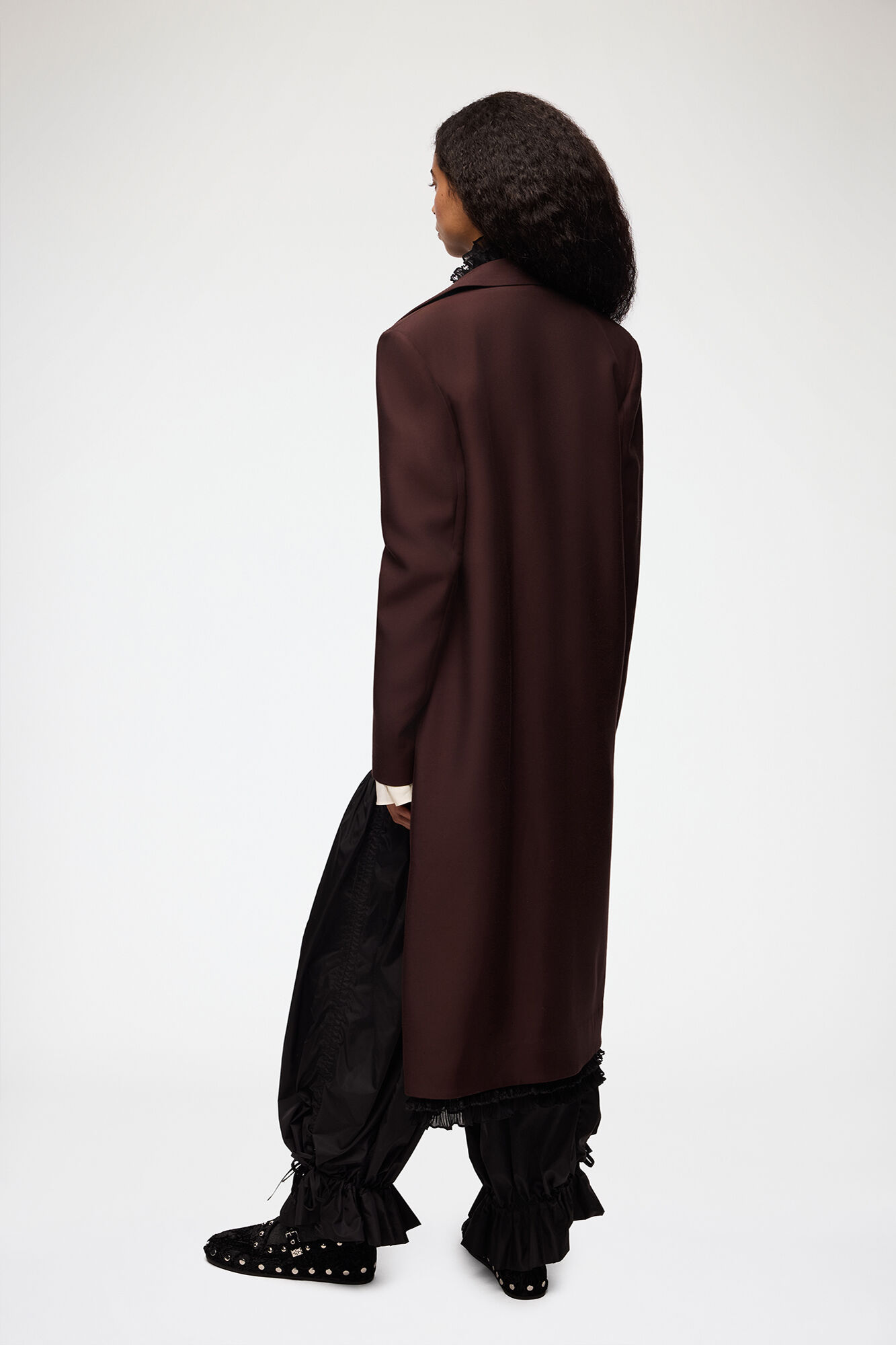 Lang blazer i brun ull, Viscose, in colour Chocolate Plum - 3 - GANNI