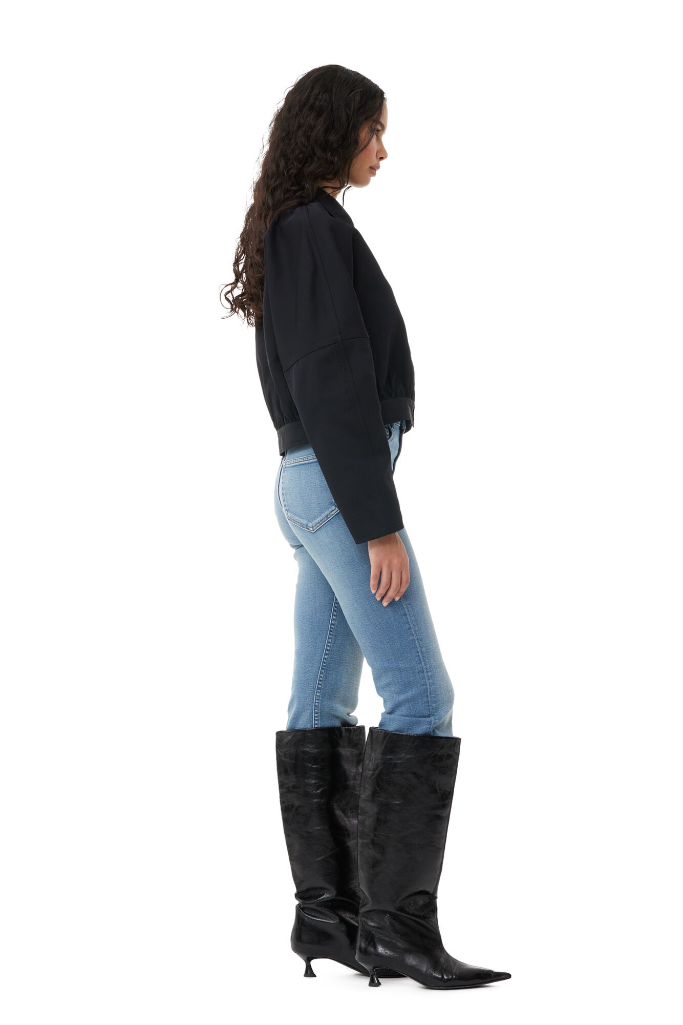 Black Heavy Twill Short Jacket, Recycled Polyester, in colour Black - 4 - GANNI