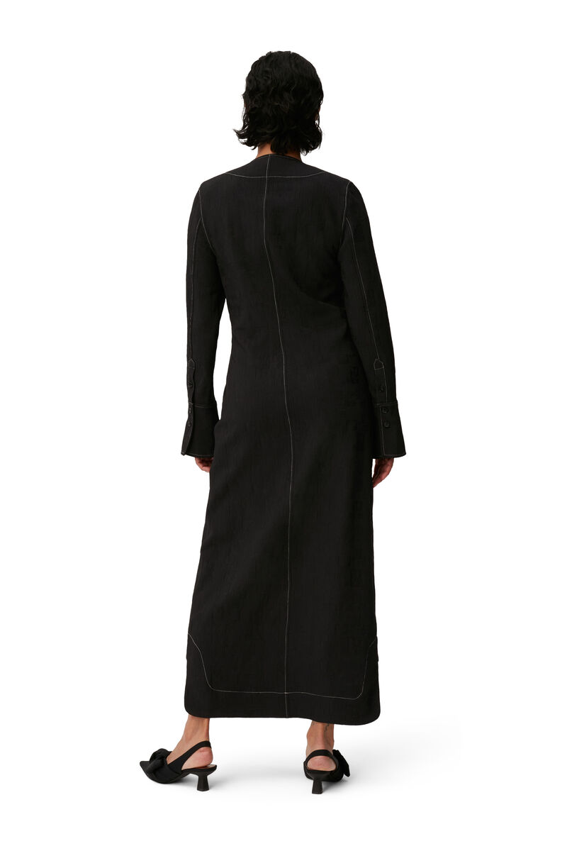 Jacquard Long Midi Dress, Polyester, in colour Black - 2 - GANNI
