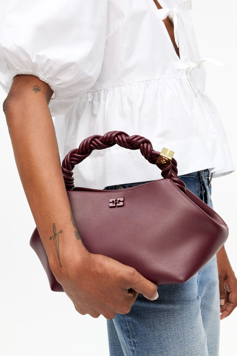 Burgundy Small Bou Bag, Recycled Leather, in colour Burgundy - 3 - GANNI
