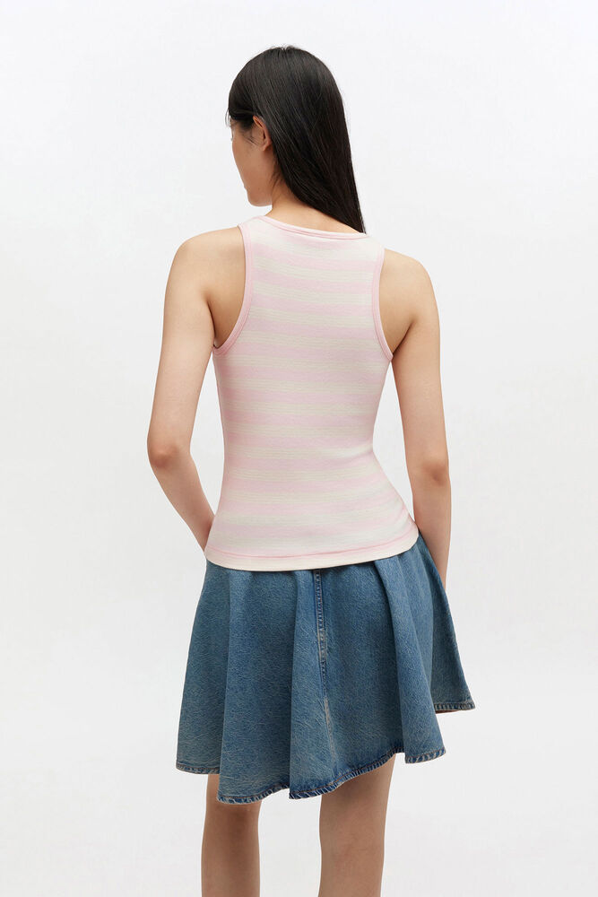 Randigt ribbat linne, Chalk Pink