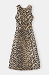 Crinkled Satin Crinkled Satin Open Back Dress, Polyester, in colour Maxi Leopard - 1 - GANNI