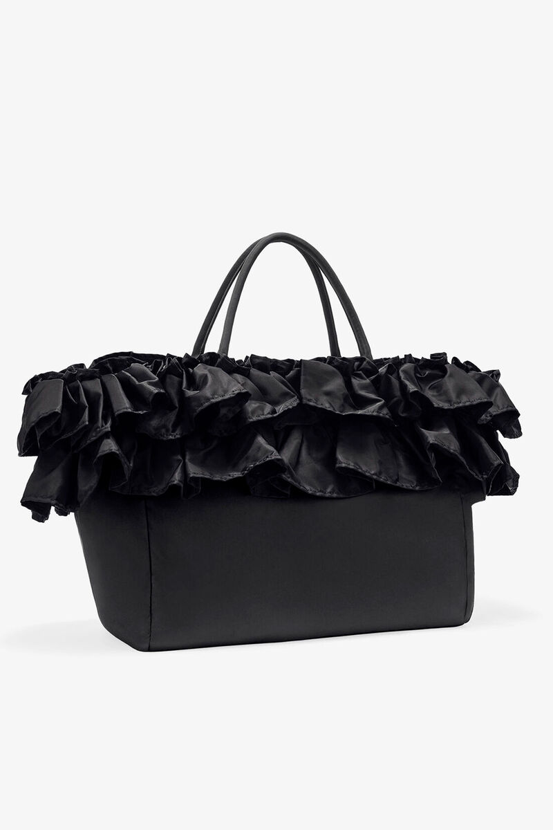 Black XXL Ruffle Tote, Recycled Nylon, in colour Black - 2 - GANNI
