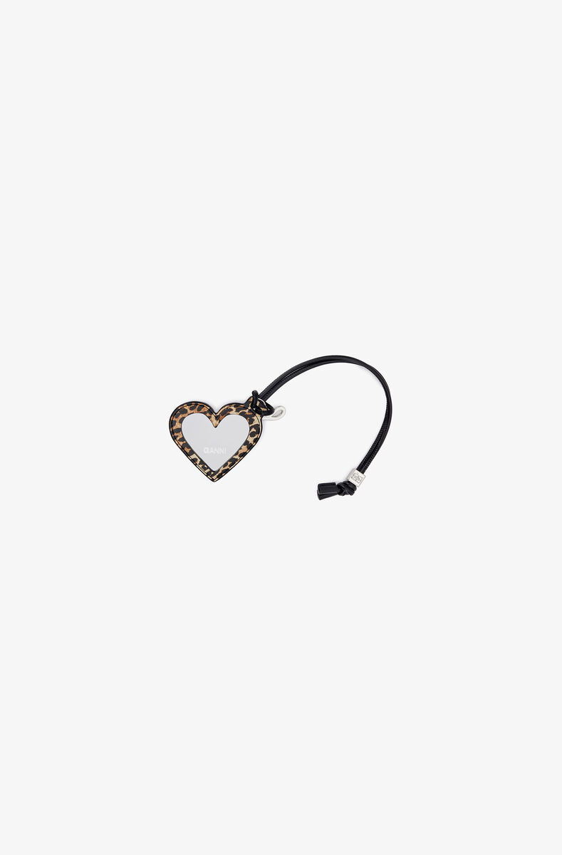 Leopard Print GANNI Bou Heart Mirror, Polyester, in colour Leopard - 3 - GANNI