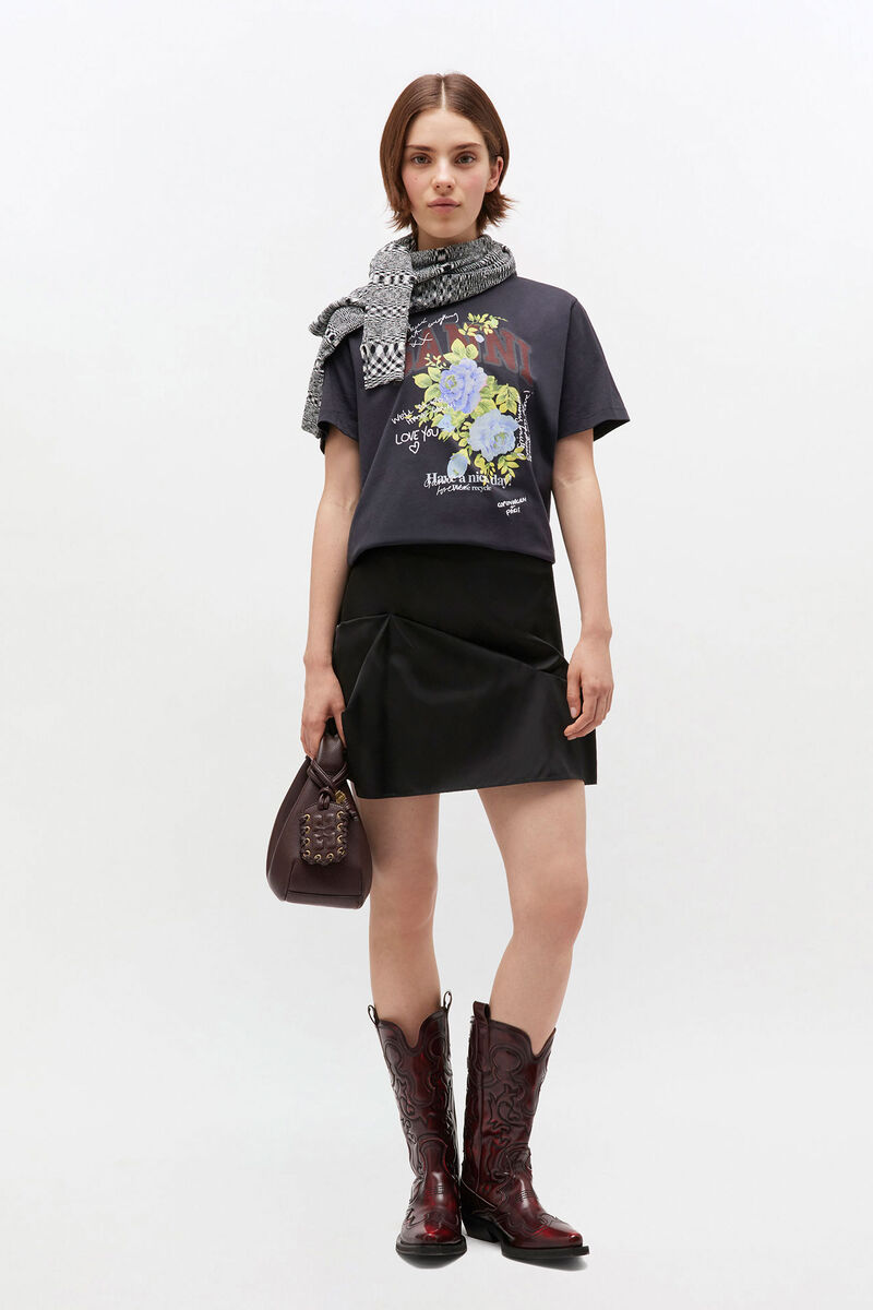 Black Rose T-shirt, Cotton, in colour Phantom - 2 - GANNI