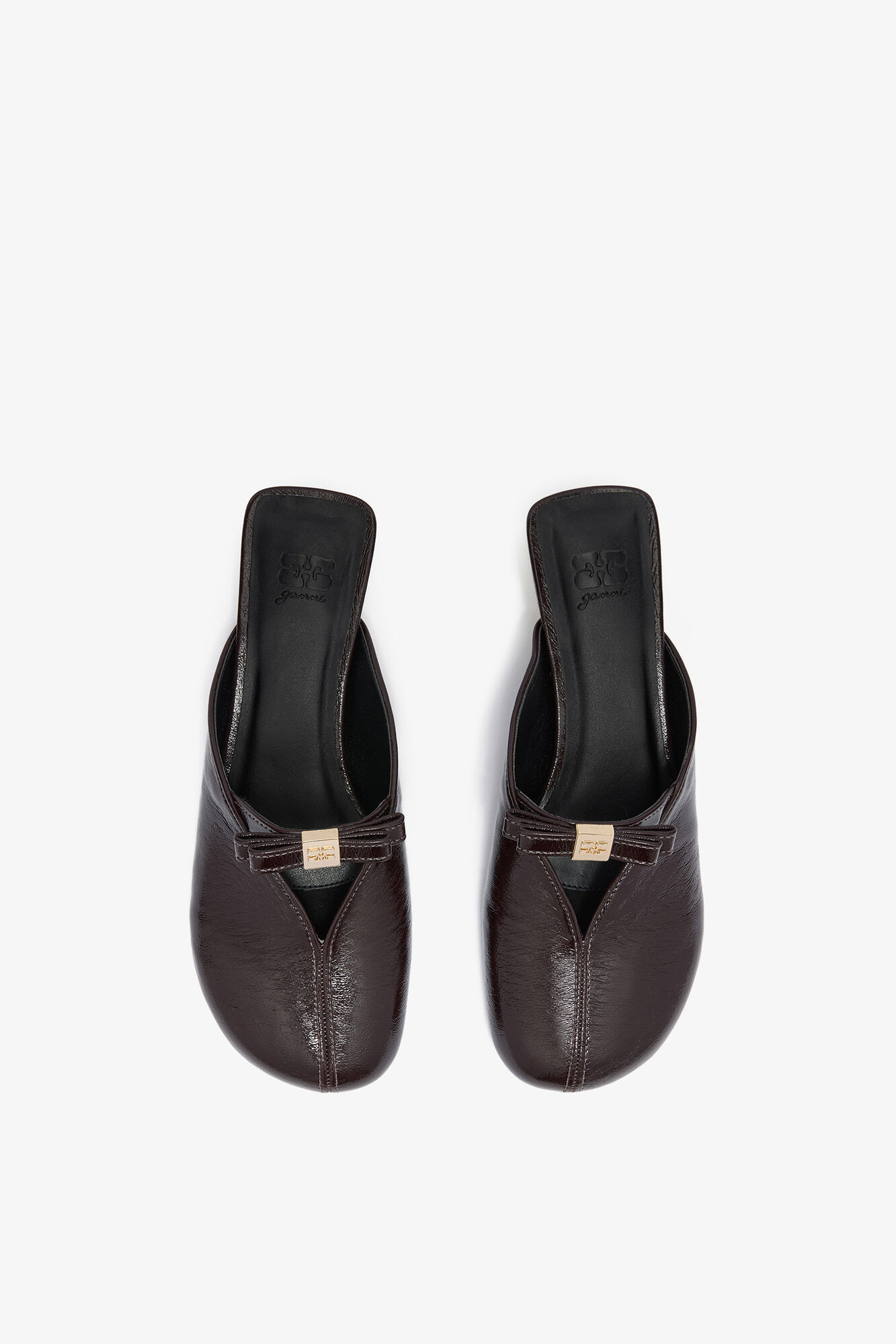 Sue Kitten Heel Mules in Brown, Polyester, in colour Demitasse - 3 - GANNI