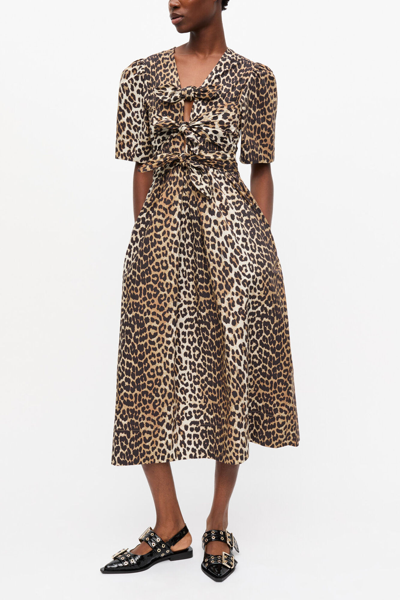 Leopard Printed Cotton Dress, Organic Cotton, in colour Leopard - 1 - GANNI