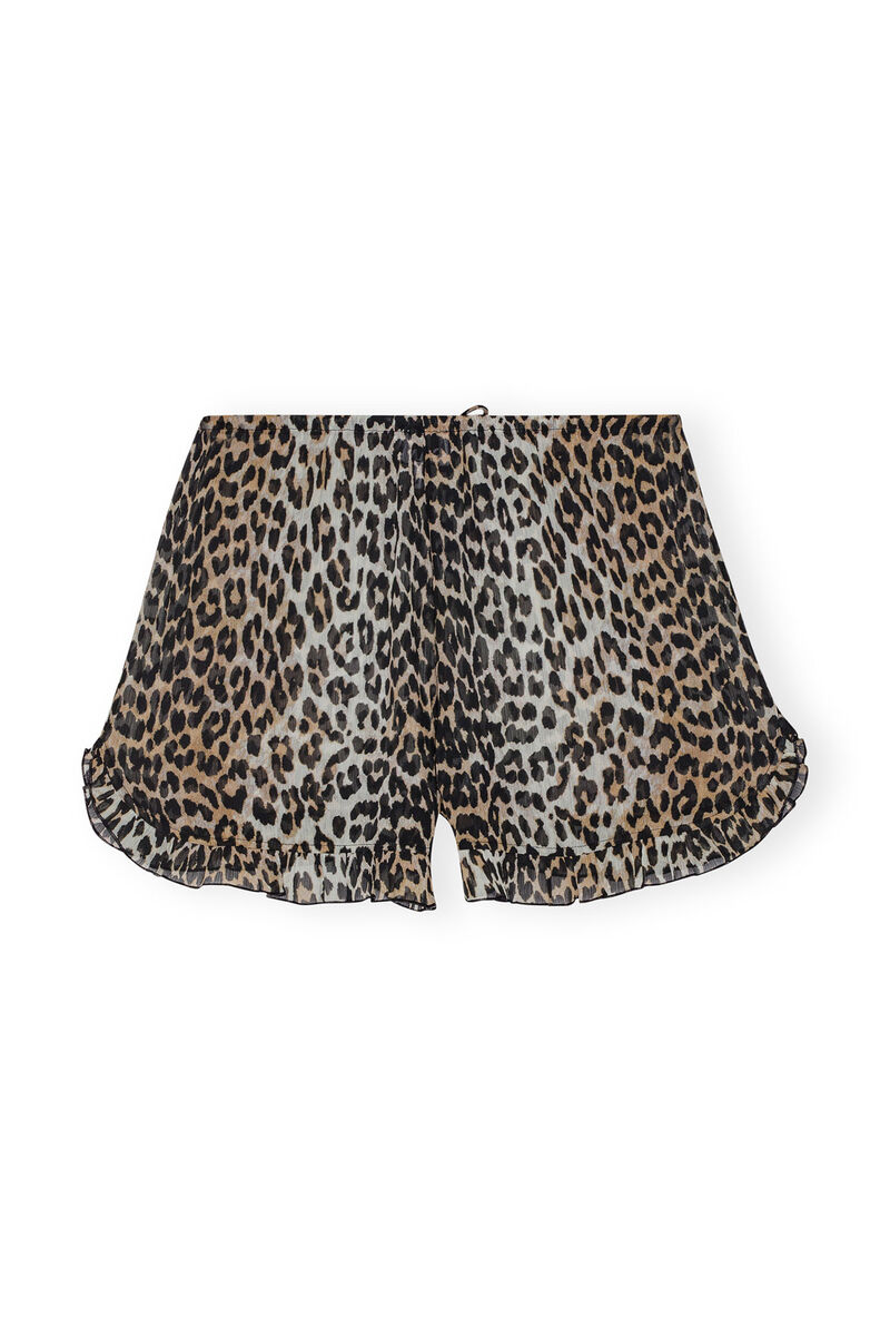 Leopard Printed Chiffon Ruffle Shorts, Recycled Polyester, in colour Leopard - 2 - GANNI