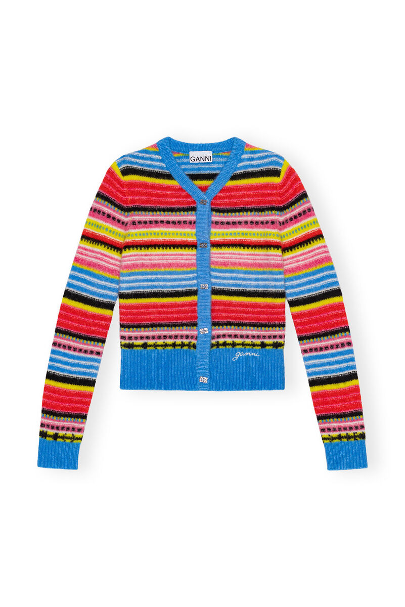 Striped Soft Wool-cardigan, Alpaca, in colour Multicolour - 1 - GANNI