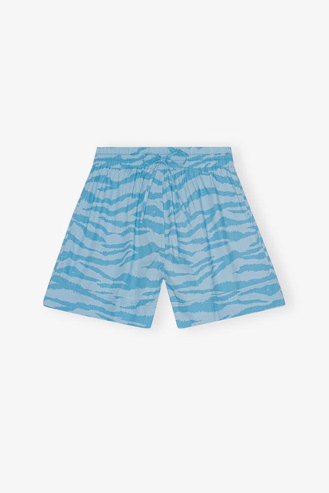 Printed Cotton Elasticated Shorts, Ethereal Blue
