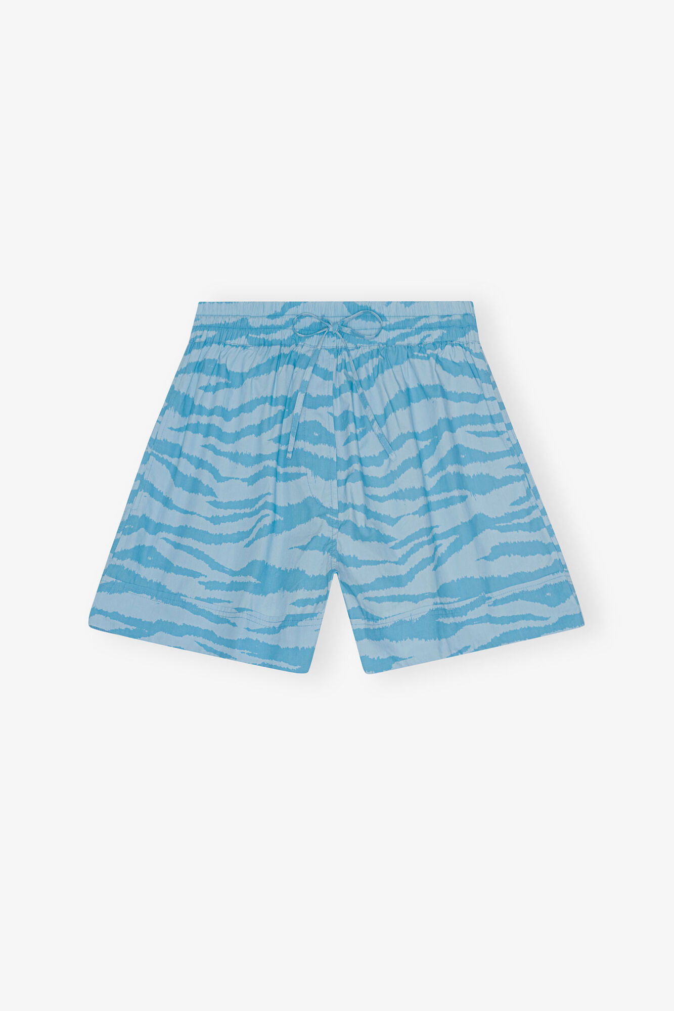 Printed Cotton Elasticated Shorts, Organic Cotton, in colour Ethereal Blue - 1 - GANNI