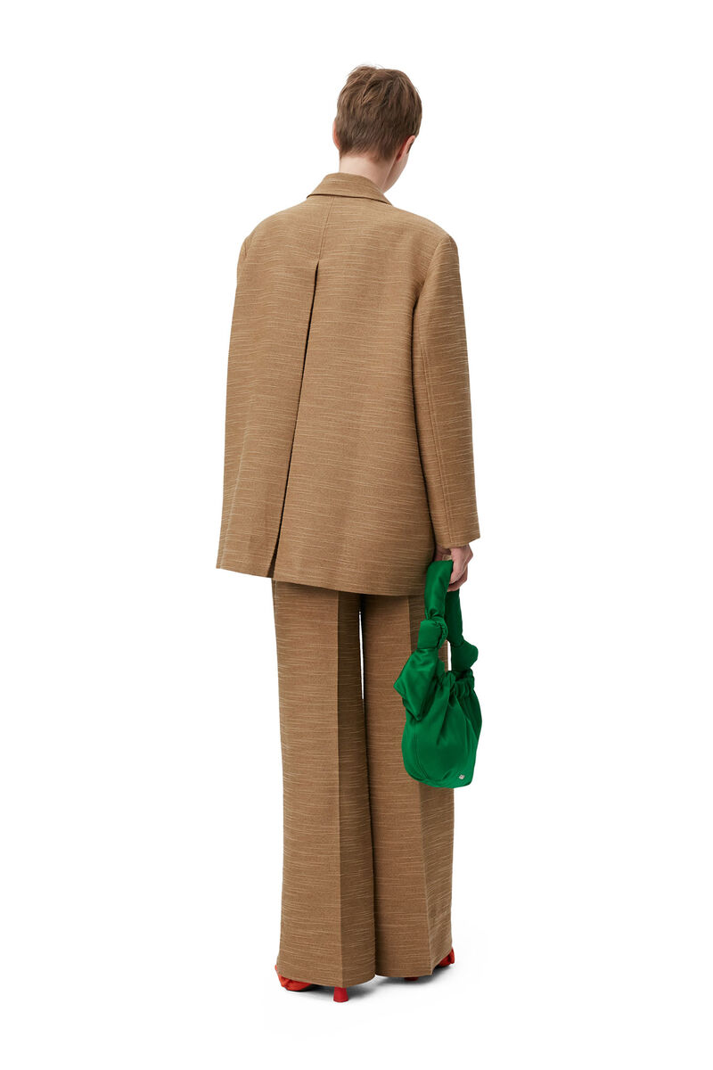 Brun överdimensionerad blazer i grovt linne , LENZING™ ECOVERO™, in colour Petrified Oak - 6 - GANNI