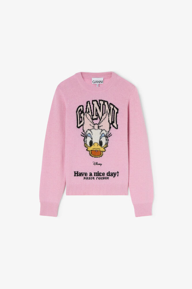 Daisy Duck Graphic Wool Jumper, Chalk Pink