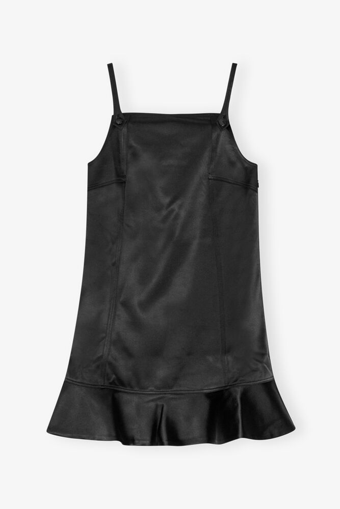 Black Duchesse Satin Mini Dress, Black